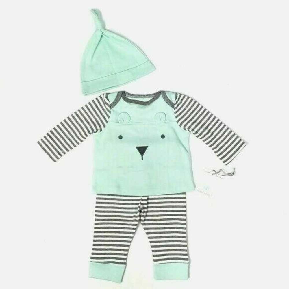Cloud Island 3-PC Baby Outfit Sz 0-3M Mint Green Gray Shirt Pants Hat neutral